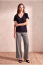 Women's Black Modal / Cotton Blend Regular Fit V-Neck Short Sleeve T-Shirt Delaney - 6