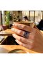 Copper Navy Blue White Badge Patterned Wide Form Adjustable Ring - 3