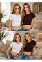 Women's Crew Neck Short Sleeve 2-Piece Crop Athlete Stretchy Basic Casual Blouse