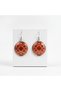 Copper Red White Geometric Pattern Dangle Earrings - 3