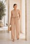 Women's Beige Suede Textured Sleeveless Vest and Loose Pants Set - 2