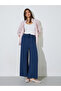 Navy Blue Cotton Wide Leg Pants with Drawcord