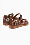 Women's Tan Beaded Leather Powder Casual Sandals - 4