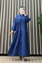Vera Dress Denim Fabric Women's Dark Blue Collar Openable Buttoned Flounce Cut Hijab Dress
