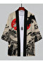 Dragon Design Red Black Detailed Unisex Kimono - 5