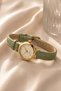 Leny Women's Wristwatch Green Thin Cord Gold Case White Dial Minimal Analog Elegant Casual Women's Watch - 2