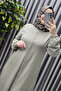 Women's Clothing Plus Size Buttoned Elastic Sleeve Seersucker Double Set - 4