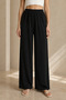 Women's Black Elastic Waist Wide Leg Trousers - 3