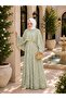 Flower-Patterned Lace Dress with Double Layered Veil and Gold Chain Belt.. 2 Pieces of Lace Poncho