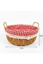 Round Wicker Bread Basket with Red Gingham Lining - 3