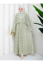 Flower-Patterned Lace Dress with Double Layered Veil and Gold Chain Belt.. 2 Pieces of Lace Poncho - 3