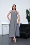 Women's Anthracite Linen Maxi Dress with Shell and Sequin Detail Pc2611 - 5