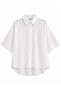 1030 Women's Cotton Striped Slightly Transparent Short Sleeve Oversize Shirt White - 2