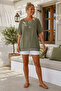 Khaki Pool Collar Low Sleeve Skirt and Mesh Flower Appliqué on the Sleeve End Casual Woven Blouse 68 68 - 6