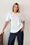 Women's Crew Neck T-Shirt with Accessory Detail White - 26Y 26992 - 4