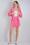 Women's Kimono Collar Tie-Front Seersucker Shorts Set - Top and Bottom Two-Piece Set - 3