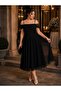 Glittery Evening Dress, Draplei Degaje Collar, Plus Size Evening Dress - 2