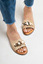 Genuine Leather Women's Scissors Buckle Slippers Beige Simple - 5