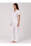 Women's White Pink Heart Patterned Shirt Collar Short Sleeve Long Pants Pajama Set Comfortable Home Wear Sleep Set - 2