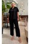 Women's Plus Size Shirt Collar Short Sleeve Loose Cut Textured Linen Tracksuit Set 28003 - 2