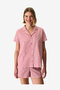 Women Pink Gingham Short Sleeve Shirt Shorts Rose Set