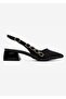Side Stone Buckle Open Back Heeled Shoes Black Crinkled - 2