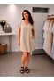 100% Cotton V-Neck Comfortable Cut Dress with Pockets - Beige - 2