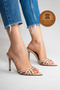 Genuine Leather Women's Open Toe Design Thin Heeled Slippers Nude Patent Leather Proton - 5