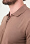 Plain Slim Fit Zippered Polo Collar Men's Knitwear T-Shirt Milk Coffee - 11471.24Y - 2