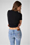 Women's Black Slim Fit Logo Printed T-Shirt - 4