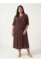 Women's Plus Size Midi Dress Loose Viscose Adjustable Sleeve Coffee - 2
