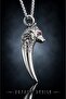 Stainless Steel Double Set Red-Eyed Wolf Tooth Necklace + Wolf in Crescent Pendant - 4