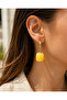 Yellow Marble Patterned Hoop Earrings Glossy Finish Daily Stylish Women's Earring Model - 8