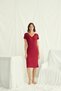 Red Stylish Nightgown, Women's Lace Viscose Home Dress, V-Neck Draped Short-Sleeved Nightgown, One-Piece Sleepwear - 3
