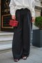 Women's Double Pocket Elastic Waist Modal Pants with Lace Detail Black - 4