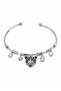Brass Silver Color Leopard Detailed Charm Women's Bracelet