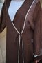 Women's Ribbon Detailed Waist Tie Tulle Kimono Set Brown - 5