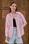 Pink Women's Striped Oversized Shirt with Wrinkle Detail - 7