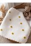 Hand Knitted Baby Blanket - White and Yellow Floral Motif Cotton Blanket - 2
