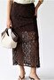 2171 Women's Transparent Lined Layered Lace Midi Skirt Brown - 2
