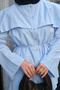Women's Cape Collar Wide Sleeve Waist Tie Linen Shirt Blue - 4