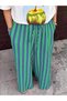 Women's Striped Draped Fabric Women's Elastic Waist Satin Loose Fit Pants - 5