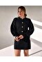 Gold Buttoned Balloon Sleeve Cardigan Skirt Elasticized Tricot Set - 4