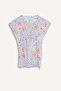 Round Neck Gathered Waist Patterned Poncho for Girls I3216A826Sm