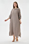 Mink Italian 100% Linen Degaje Collar Folded Long Sleeve Long Linen Dress 38 - 44 Size - 2