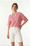 Polo Collar Striped Oversize Knitted T-Shirt Lub0388 Pink - 5