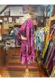 Fuchsia Color Gold Detailed Silk Short Skirt Blouse Set - 8