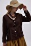 Pile Detailed V-Neck Shirt Brown - 4