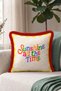 Sunshine All the Time Retro Lettering Fringed Pillowcase - Pop Art Yellow Burgundy Tassel Throw Pillow Cover - 2