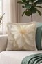 Floral Motif Magnolia Fringed Pillowcase - Natural Floral Beige Cream Mink Tassel Throw Pillow Cover - 3